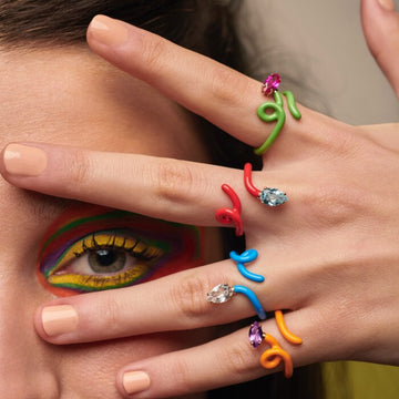 8 Colors Wrapped The Wire Band Colorful Single Tear Drop Marquise Stone Open Adjusted Ring For Women